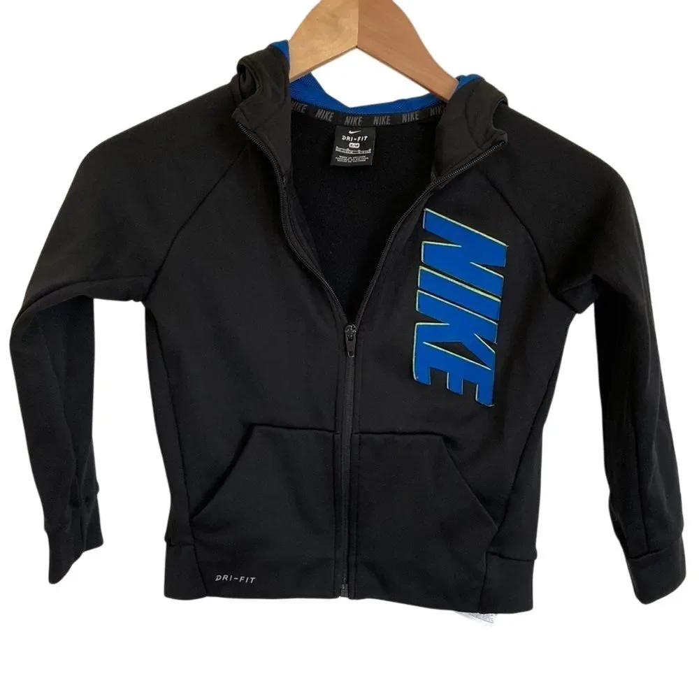 Nike Dri-Fit Zip Front Boys Hoodie in Black Size 6 M